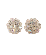 Vintage Clip On Earrings AB Rhinestones Cluster 1 Inch Diameter Sparkle! - €7,51 EUR