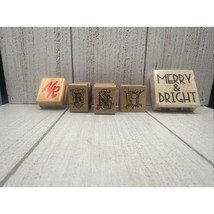 Lot Of 5 Wooden Mounted Rubber Stamps Small Christmas Letters Merry And Bright - £4.67 GBP