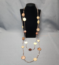 Bohemian Gypsy Beaded Necklace Cream Brown &amp; Bronze Seed Beads 2-Strand 42&quot; Long - £15.87 GBP