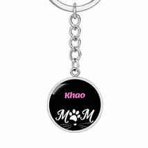 Cat Lover Keychain Gift Khao Cat Mom Keychain Stainless Steel Or 18k Gold Circle - £27.36 GBP