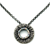 M4M Antique Pewter Pink Blue Purple Crystal Necklace - £14.24 GBP