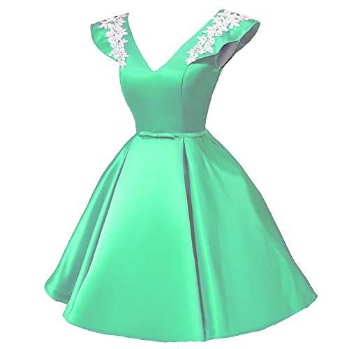 Plus Size V Neck White Lace Short Satin Prom Homecoming Dress Party Mint US 22W