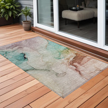 2&#39; X 3&#39; Teal Abstract Washable Non Skid Indoor Outdoor Area Rug - $852.80 MXN