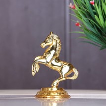 Golden Finish Jumping Horse Metal Statue for Wealth , Income and Bright Future - £22.08 GBP