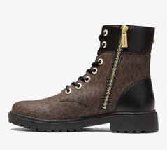 Womens Michael Kors Alistair Bootie Brown/Black Combat Boot Logo  8 M NEW - $149.99