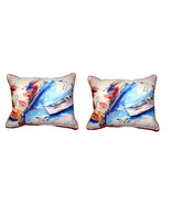 Pair Of Betsy Drake Rowboat &amp; Birds Large Indoor Outdoor Pillows 16 X 20 - £71.20 GBP
