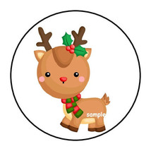 30 Christmas Envelope Seals Labels Stickers 1.5&quot; Round Baby Reindeer - £5.93 GBP