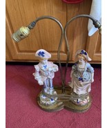 UNIQUE PORCELAIN LAMPS FIGURAL COLONIAL COUPLE COURTING ONE LAMP 2 LIGHT... - $95.08 CAD