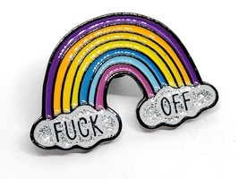Rainbow Pin Badge Fu*k Off Insult Enamel Metal Brooch Quirky Rebel Angsty Emo - £3.48 GBP