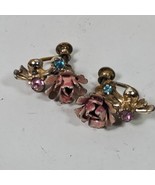 Vintage Screw Back Earrings Pink w/ Silver Tone .75 Inch Flower - $23.30 CAD