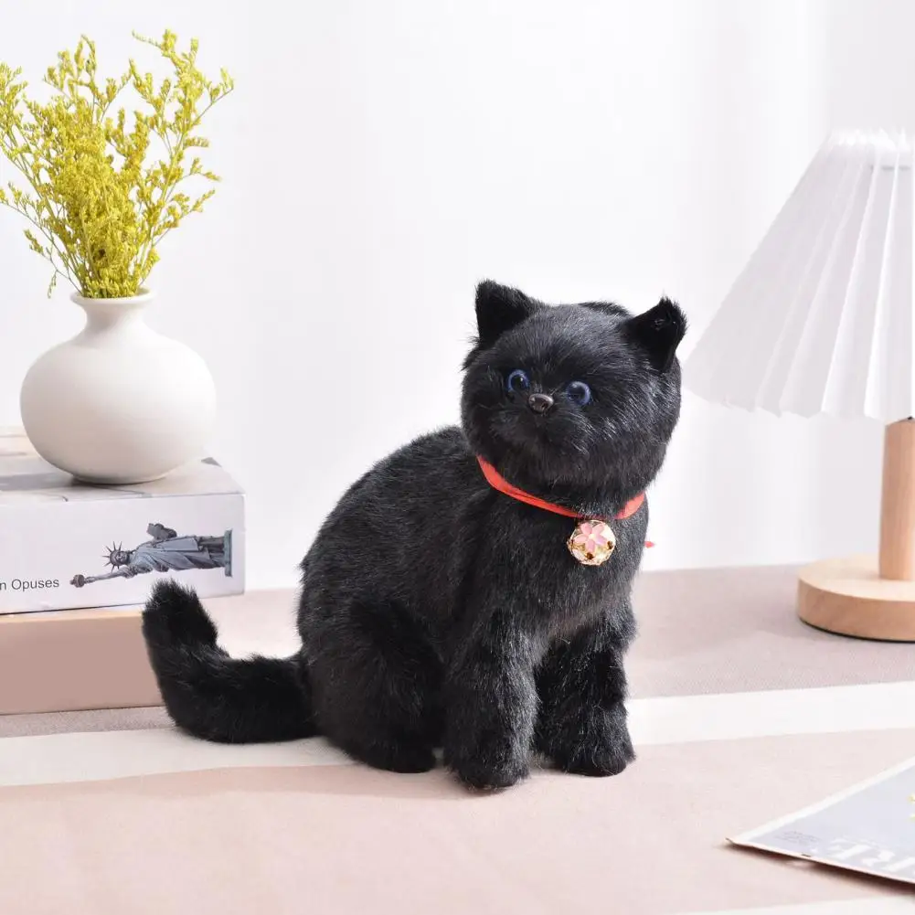 Soft Cat Toy Soft Fluffy Realistic Sitting Cat Plush Toy with Collar Stuffed - £13.22 GBP