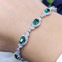 4Ct Oval Simulated Emerald  Diamond Tennis Bracelet  925 Silver Gold Plated - £171.26 GBP