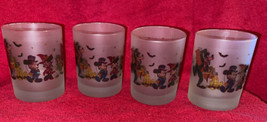 4 Frosted Halloween Mickey Minnie Mouse Gang Drinking Lowball Rocks Glas... - £47.95 GBP