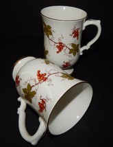 2 Royal Victoria Fine Bone China England Footed Coffee Cups Grape Leaf Gold Trim - $29.69