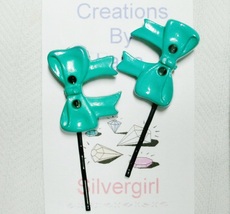 Sets of 2 Bobby Pins -Green Bow - £4.31 GBP