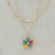 Double Layered Chain Flower Pendant Necklace Gold - £11.27 GBP