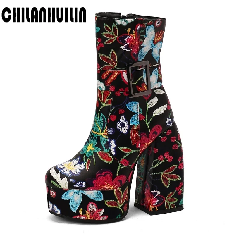 print pu leather ankle boots for women high heel platform boots demonia shoes zi - £227.22 GBP