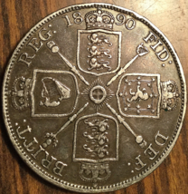 1890 Uk Gb Great Britain Silver Double Florin Coin - £75.13 GBP