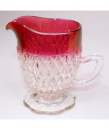 VINTAGE 1960s Indiana Glass Creamer Rich Ruby Red Rim Diamond Point Glas... - €6,68 EUR