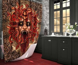 Horror Goth Screaming Medusa Shower Curtain, Gothic Home Decor - Beige - £56.75 GBP