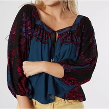 Free People Wild Memories Peasant Top Blue XS - £22.20 GBP