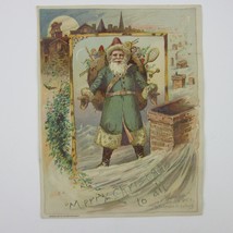 Victorian Trade Card Lion Coffee Woolson Spice Christmas Santa Chimney Night - £19.92 GBP