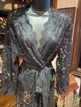 Vintage Black lace kimono robe beach cover up - £43.03 GBP