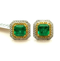 5.05ct Natural Emeralds &amp; Diamond Earrings 18K All Natural 18K White Gold - £7,840.48 GBP