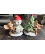 Vtg HOMCO 2 Porcelain Figurines Mouse/Snowman &amp; Mouse/Xmas Tree #8905 - €10,52 EUR
