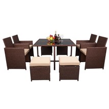 9 Piece Outdoor Patio Furniture Set, Pe Rattan Wicker Sofa Set With Dining Table - £427.98 GBP