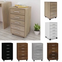 Modern Wooden Office Rolling File Filing Storage Cabinet With 5 Drawers &amp; Wheels - £81.88 GBP+