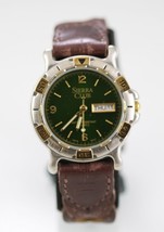 Sierra Club Men Watch Silver Gold Stainless Brown Leather Day Date Green Quartz - £26.53 GBP