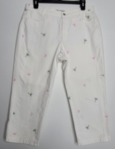 Columbia Womens White Capri Crop Pants Size 12 Palm Trees Flamingo Cotton Denim - £11.91 GBP