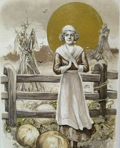 John Winsch Thanksgiving Postcard Schmucker Victorian Pumpkin Lady Gold Sun 1911 - £56.56 GBP