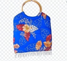 Vintage Wenger Hawaiian Hawaii Beaded Purse Tropical Wooden Handles Fabric - £9.81 GBP