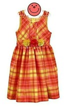 Bonnie Jean Big Girl&#39;s Dress Size 10 Yellow Peachy Pink Plaid Sleeveless Lined - £9.15 GBP