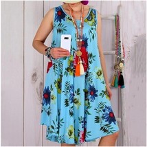 womens SUMMER DRESS boho floral beach casual sleeveless dresses baby blue - £21.64 GBP