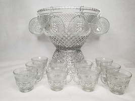 Vintage Anchor Hocking Clear Glass Punch Bowl Set Made in USA 28 Pieces BXA - £35.69 GBP