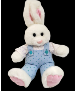 Bunny Rabbit Plush Stuffed Animal 15&quot; w/Ears Print Overalls Shirt Easter... - £11.12 GBP