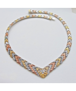 BEAUTIFUL ITALIAN 3 TONE 925 STERLING SILVER V SHAPEN NECKLACE 40.1 gram... - $3,454.67 MXN