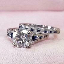 2.86Ct Round Cut White Diamond &amp; Blue Sapphire 925 Silver Engagement Rin... - $125.00