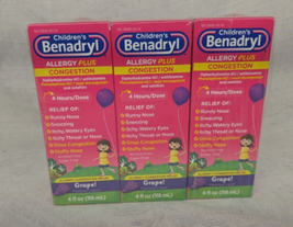3/26 Benadryl-D Children's Allergy and Sinus Liquid Grape 4 oz X 3 Packs - $18.80