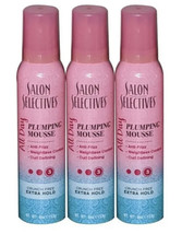 Lot of 3ea 4oz Cans Salon Selectives Plumping Mousse, Hair Spray, Anti-Frizz #3 - £21.19 GBP