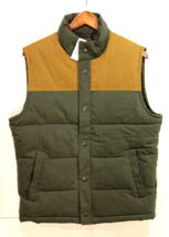 NEW Men&#39;s GAP Puffer Vest, Fleece Pockets Cotton Blend Olive Green Camel Medium - £31.06 GBP