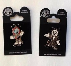 2 Nightmare Before Christmas Set Mickey And Minnie Enamel Pin Set Disney 1st - £108.54 GBP