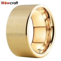 12mm Gold Tungsten Carbide Rings for Men Wedding Ring bands Top Brushed ... - £18.91 GBP