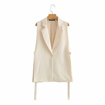 Zevity Women 2021 Fashion Solid Side Split One-Button Vest Vintage Female Sleeve - £22.93 GBP