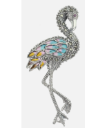 Red Ruby and Marcasite 925 Sterling Silver Flamingo Brooch / Pendant 20 ... - £48.03 GBP