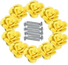 10 pcs YELLOW Ceramic Vintage Floral Rose Cabinet Knobs USA SELLER Fast Shipping - £15.71 GBP