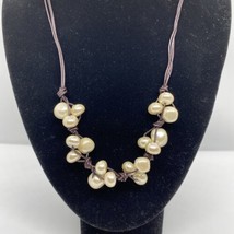 Coldwater Creek Knotted Pearl &amp; Leather Necklace - £11.15 GBP